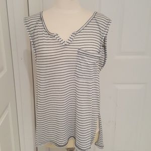 We The Free Black and White Striped Sleeveless Tee Shirt
